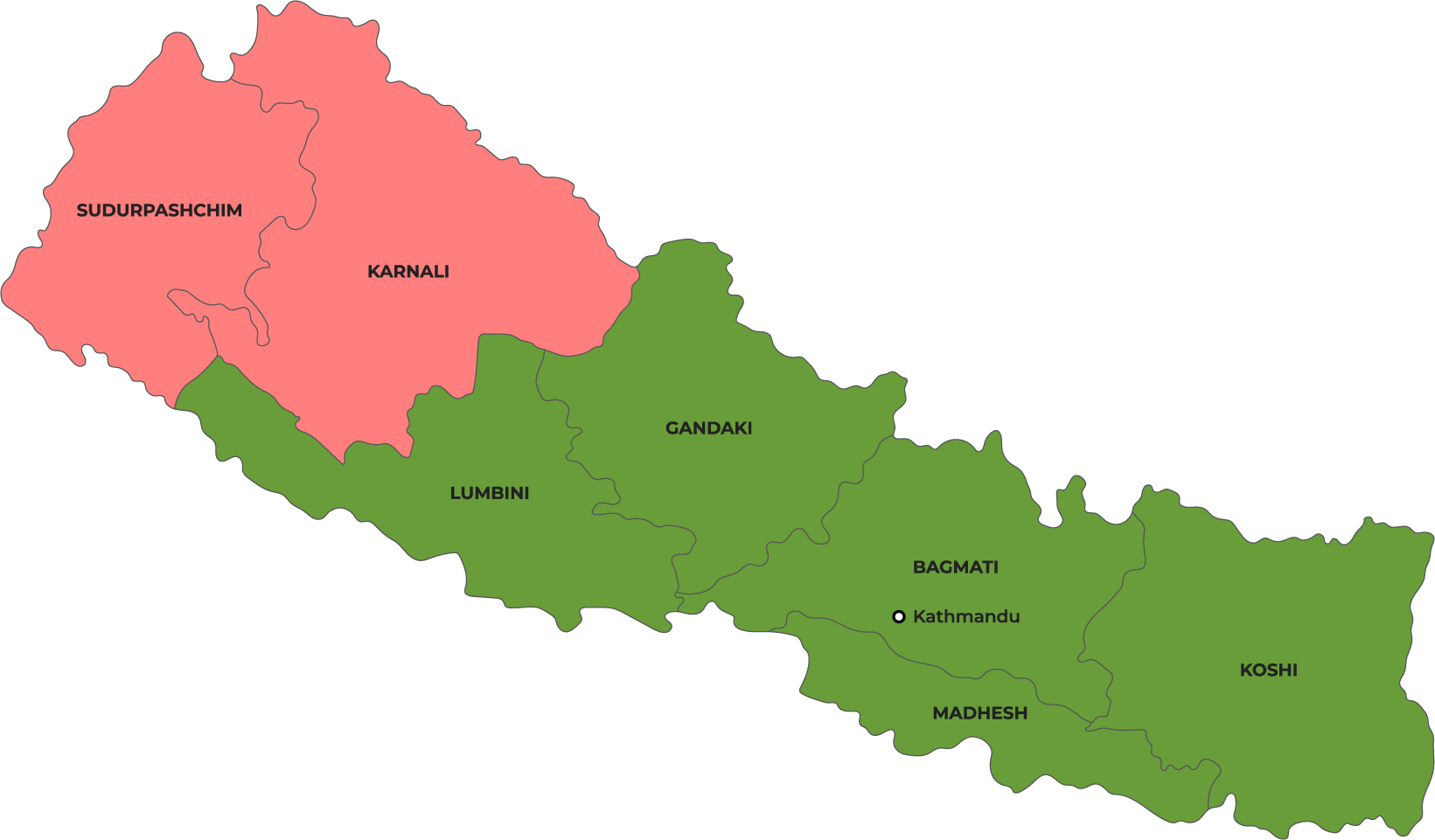 Map of malaria risk in various areas of Nepal
