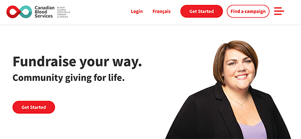 Screenshot of the Canadian Blood Services Fundraising page