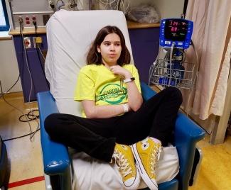 Image of Abby preparing to donate stem cells