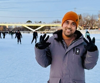 Blood recipient in skates on Rideau Canal