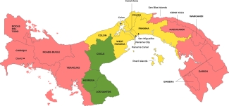 Colour-coded map showing Malaria risk areas in Panama