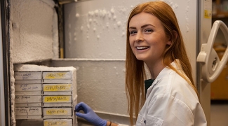 Red haired researcher in the lab