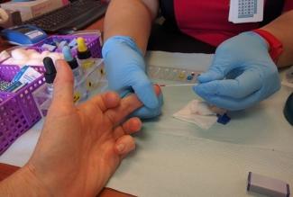 Finger prick test to check hemoglobin levels