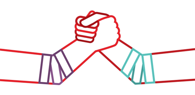Icon of two hands joined together showing bandages on arms
