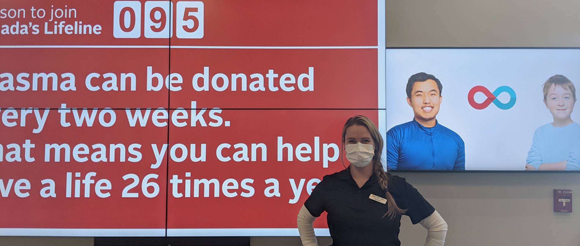 A plasma donor is hooked up to a machine during a donation. 