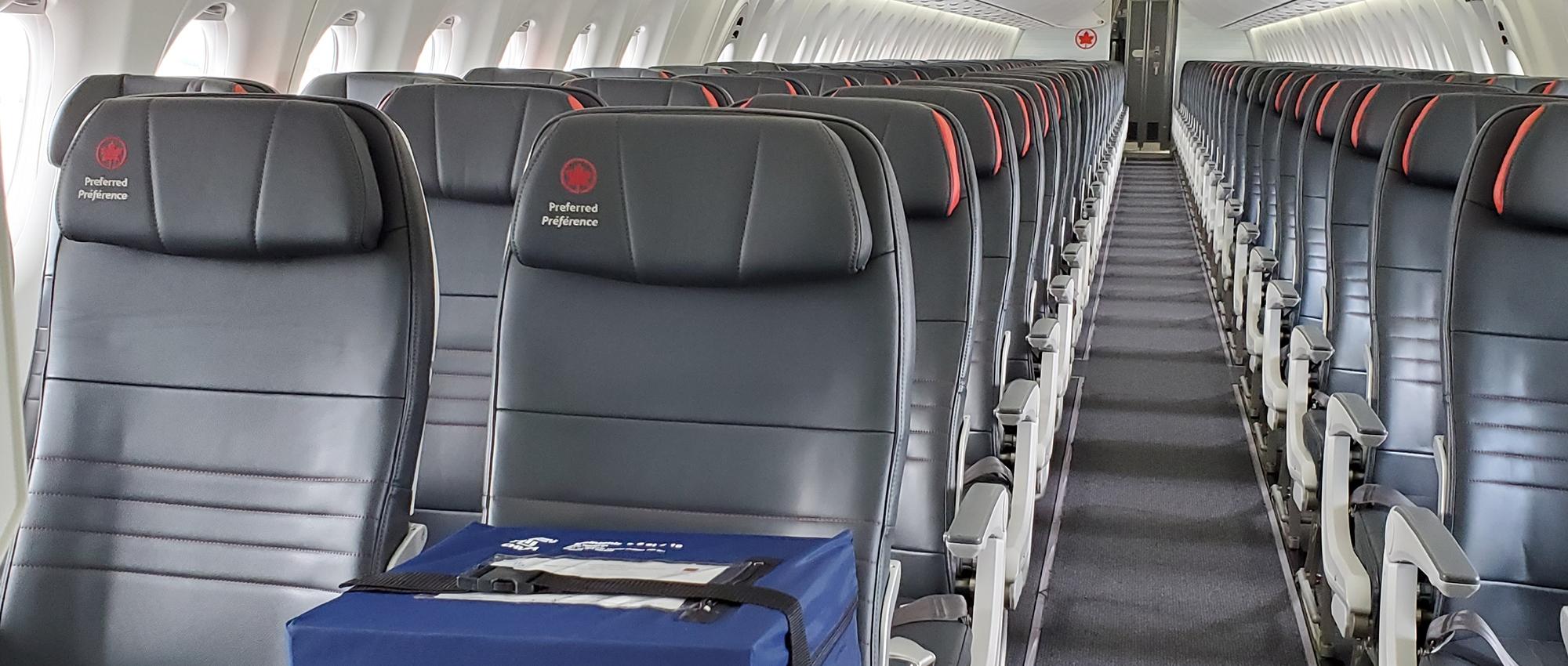 empty Air Canada plane with empty leather seats